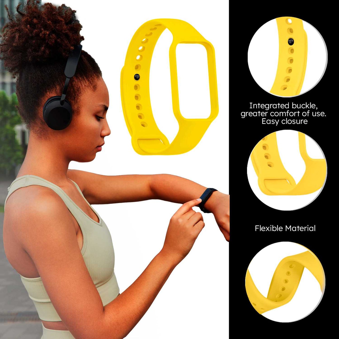 Correa de Recambio Compatible con Xiaomi Smart Band 8 Active/Redmi Smart Band 2, de color Amarillo, Pulsera de Repuesto de Silicona Suave Flexible Sport Goma