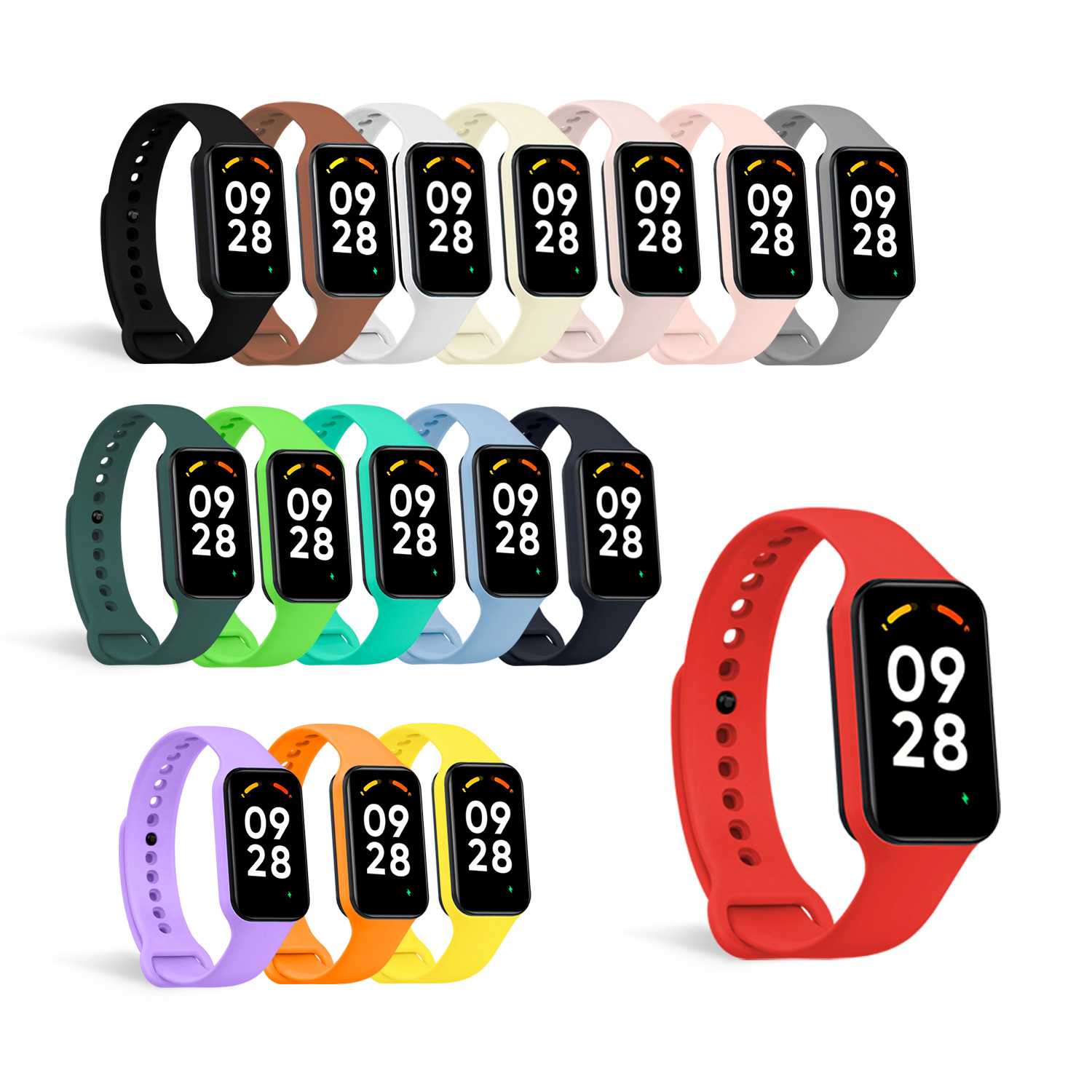 Correa de Recambio Compatible con Xiaomi Smart Band 8 Active/Redmi Smart Band 2, de color Rojo, Pulsera de Repuesto de Silicona Suave Flexible Sport Goma