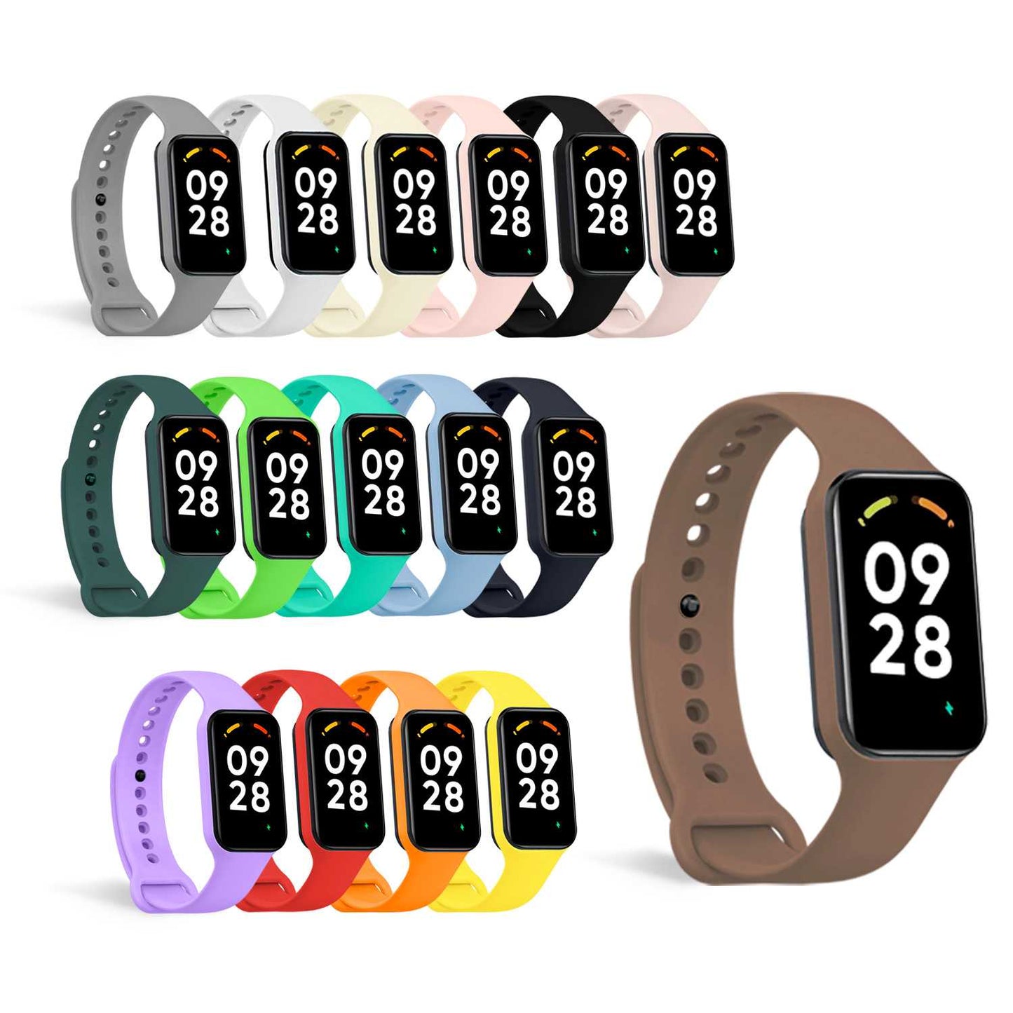 Correa de Recambio Compatible con Xiaomi Smart Band 8 Active/Redmi Smart Band 2, de color Marrón, Pulsera de Repuesto de Silicona Suave Flexible Sport Goma