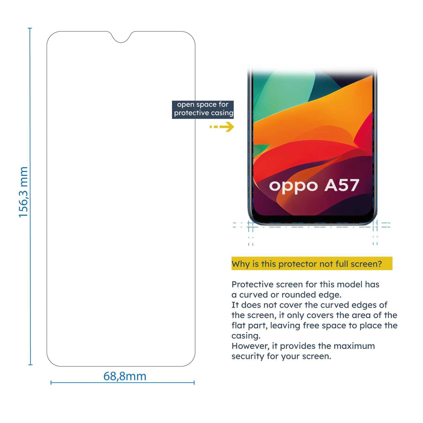 3 Protectores para Oppo A57 4G, Pack x3 Protectores de Pantalla, Cristal Templado,  Antiarañazos,