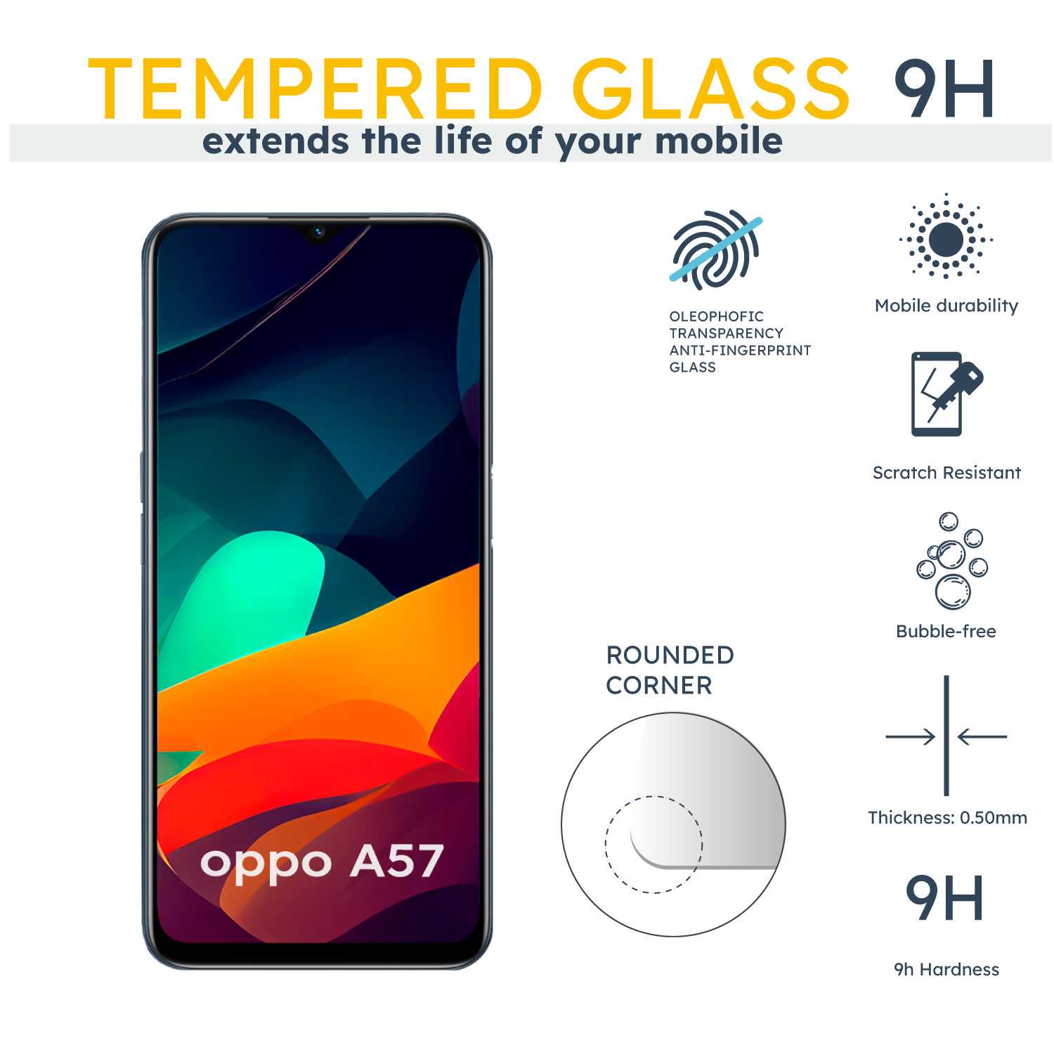 3 Protectores para Oppo A57 4G, Pack x3 Protectores de Pantalla, Cristal Templado,  Antiarañazos,