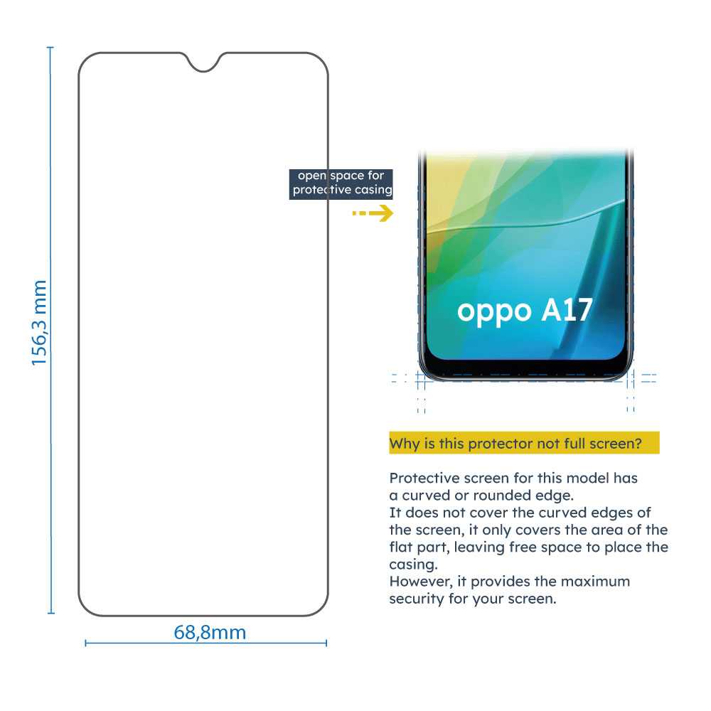3 Protectores para Oppo A17, Pack x3 Protectores de Pantalla, Cristal Templado,  Antiarañazos,