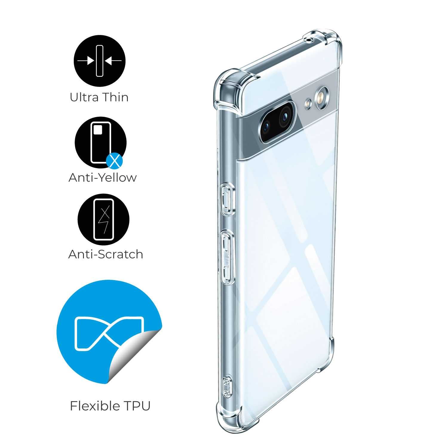 Funda de TPU para Google Pixel 8, Carcasa Flexible con Esquinas Reforzadas Antigolpes, Protección en Cámaras, Silicona Transparente