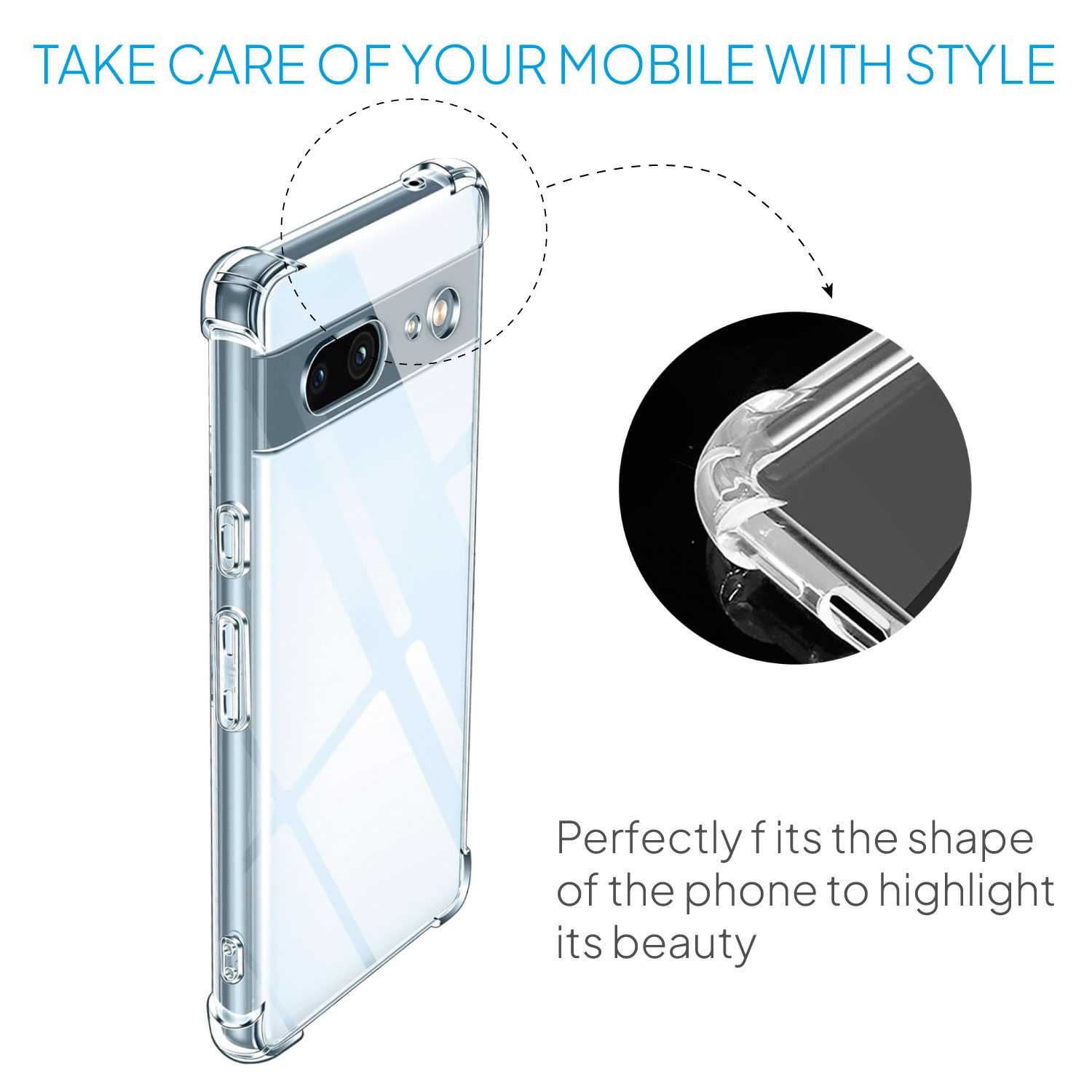 Funda de TPU para Google Pixel 8, Carcasa Flexible con Esquinas Reforzadas Antigolpes, Protección en Cámaras, Silicona Transparente