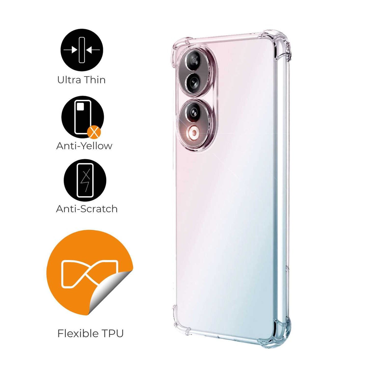 Funda de TPU para Honor 90, Carcasa Flexible con Esquinas Reforzadas Antigolpes, Protección en Cámaras, Silicona Transparente