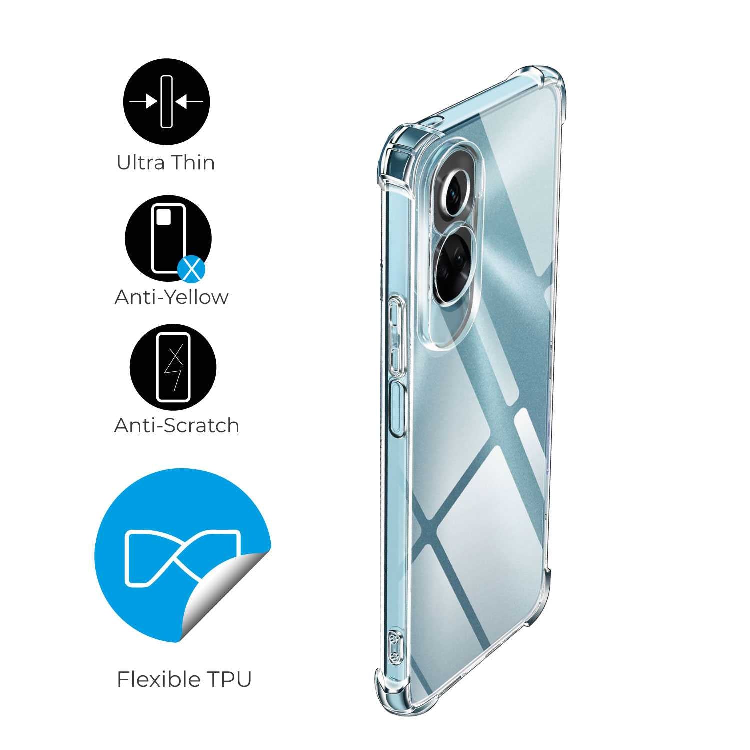 Funda de TPU para Honor 90 Lite 5G, Carcasa Flexible con Esquinas Reforzadas Antigolpes, Protección en Cámaras, Silicona Transparente