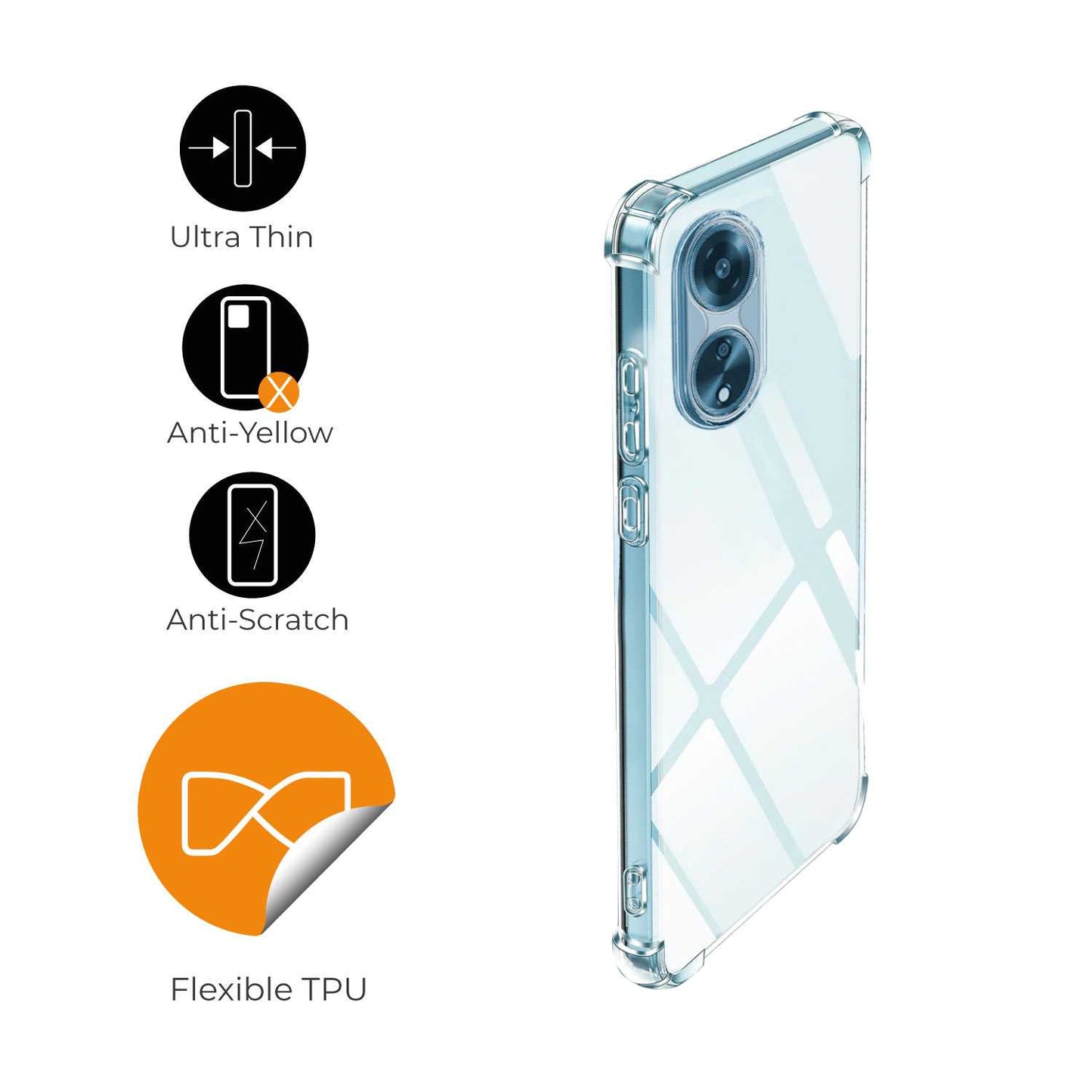 Funda Protectora de TPU para Oppo A78 4G, Carcasa de Protección Transparente con Esquinas Reforzadas, Protección para la Cámara Trasera