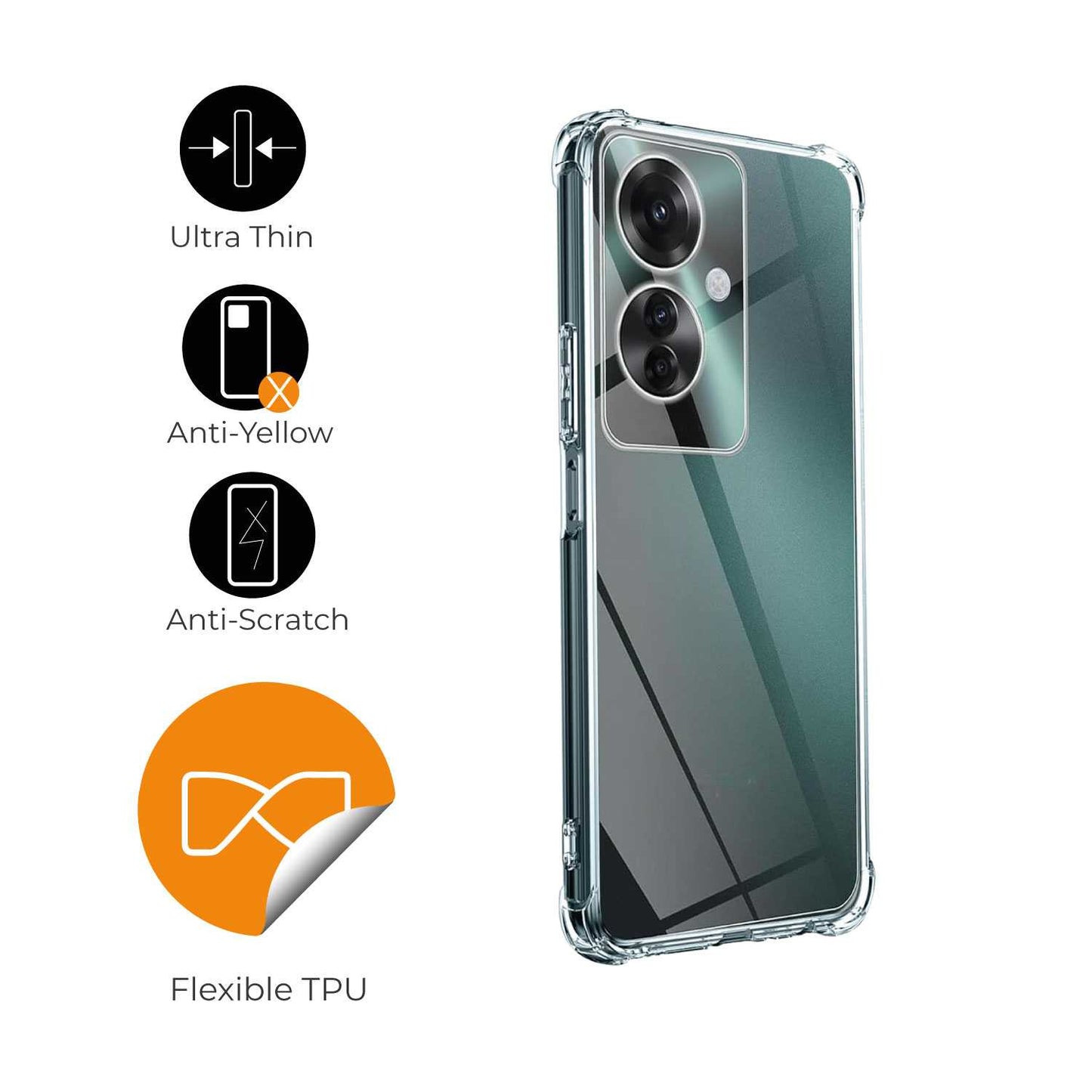 Funda de TPU para Oppo Reno 7 5G, Carcasa Flexible con Esquinas Reforzadas Antigolpes, Protección en Cámaras, Silicona Transparente