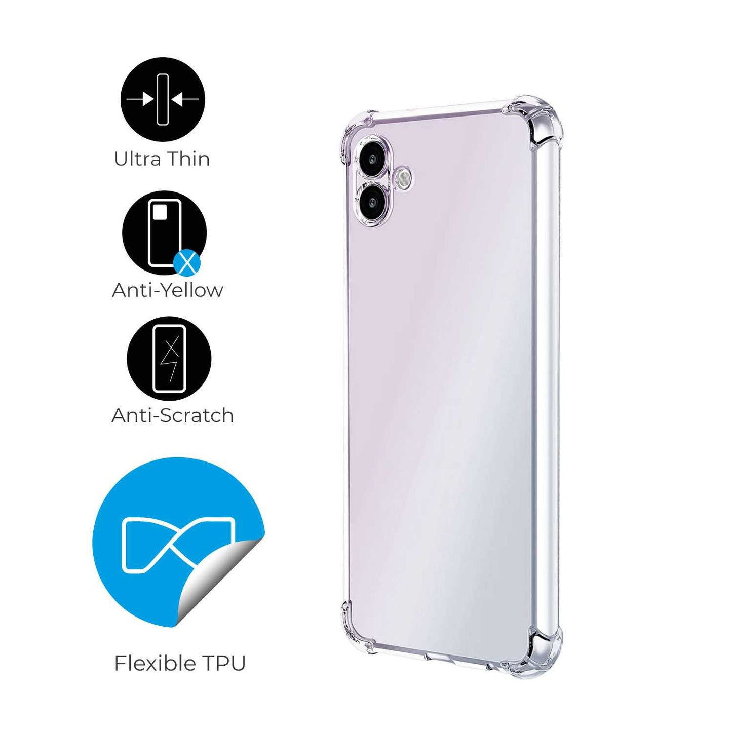 Funda de TPU para Samsung Galaxy A04 4G, Carcasa Flexible con Esquinas Reforzadas Antigolpes, Protección en Cámaras, Silicona Transparente