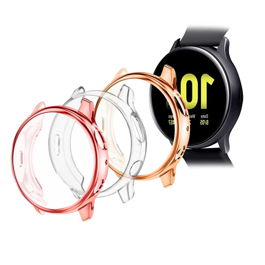 Pack de 3 Fundas Protectoras de TPU Compatible con Relojes Inteligentes Samsung Galaxy Watch Active 2, Rosa/Rosa Oro/Transparente, 40mm