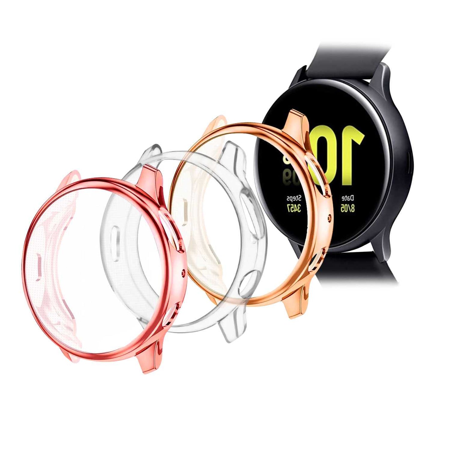 Pack de 3 Fundas Protectoras de TPU, Relojes Inteligentes Samsung Galaxy Watch Active 2, Rosa/Rosa Oro/Transparente, 44 mm