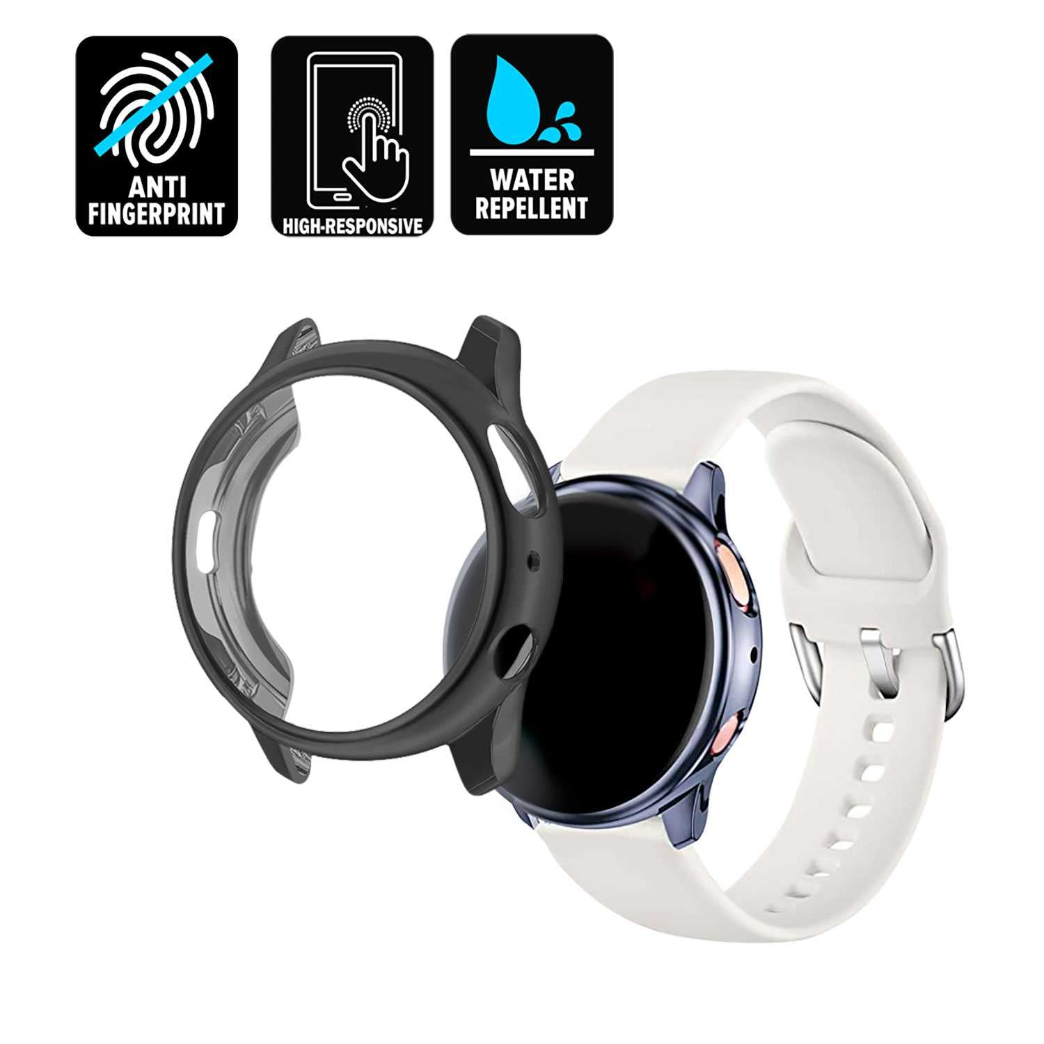 Pack de 3 Fundas Protectoras de TPU Compatible con Relojes Inteligentes Samsung Galaxy Watch Active 2, Transparente, 40mm