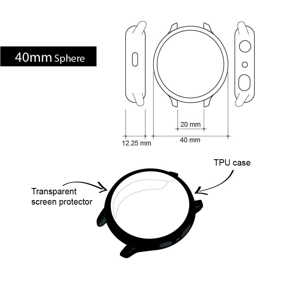 Pack de 3 Fundas Protectoras de TPU Compatible con Relojes Inteligentes Samsung Galaxy Watch Active 2, Transparente, 40mm