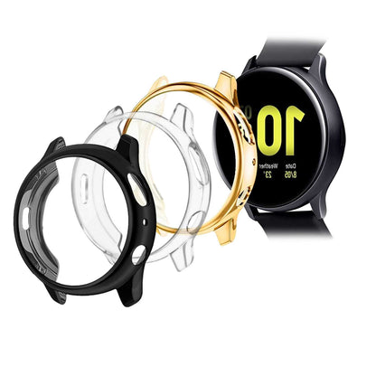 Pack de 3 Fundas Protectoras de TPU Compatible con Relojes Inteligentes Samsung Galaxy Watch Active 2, Negro/Oro/Transparente, 44mm