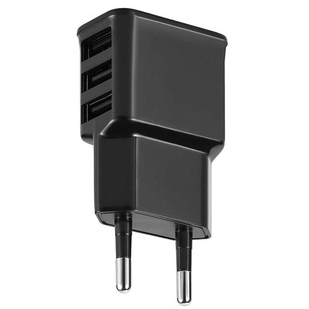 Cargador de Red Pared 3 Puertos USB 5V 2A Negro para Teléfonos Smartphones Tablets Transformador Alimentador Corriente