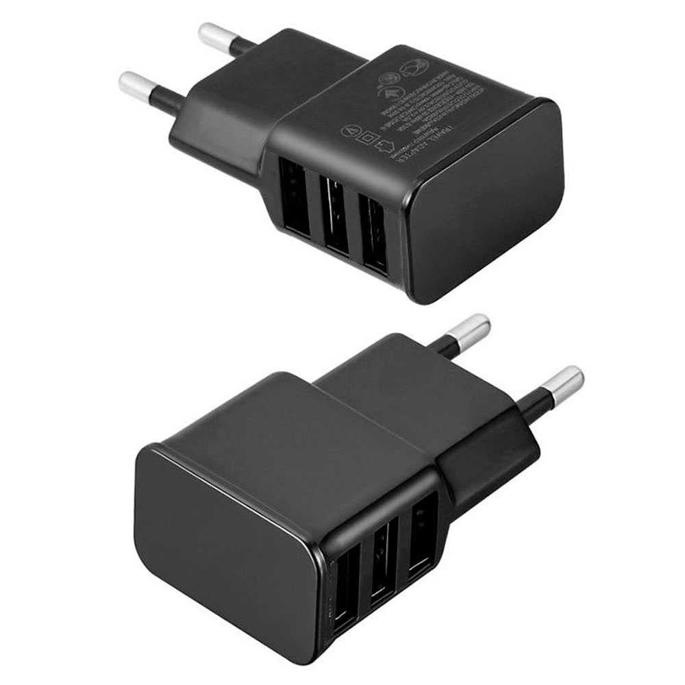 Cargador de Red Pared 3 Puertos USB 5V 2A Negro para Teléfonos Smartphones Tablets Transformador Alimentador Corriente