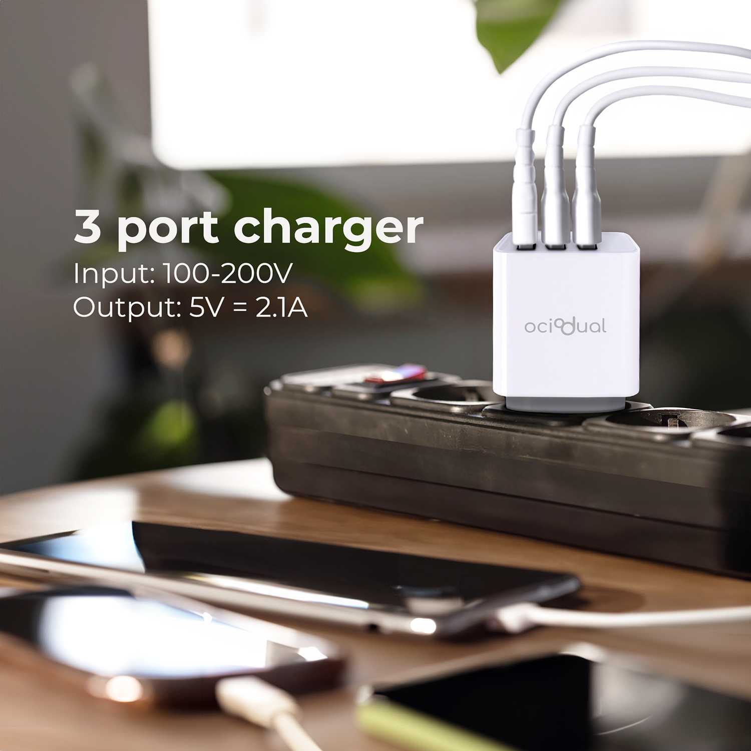 Cargador de Pared EU, 3 Puertos USB de 5v, 2.4A, 10W, Cargador para Smartphones, Adaptador de Corriente para Enchufe USB, Carga