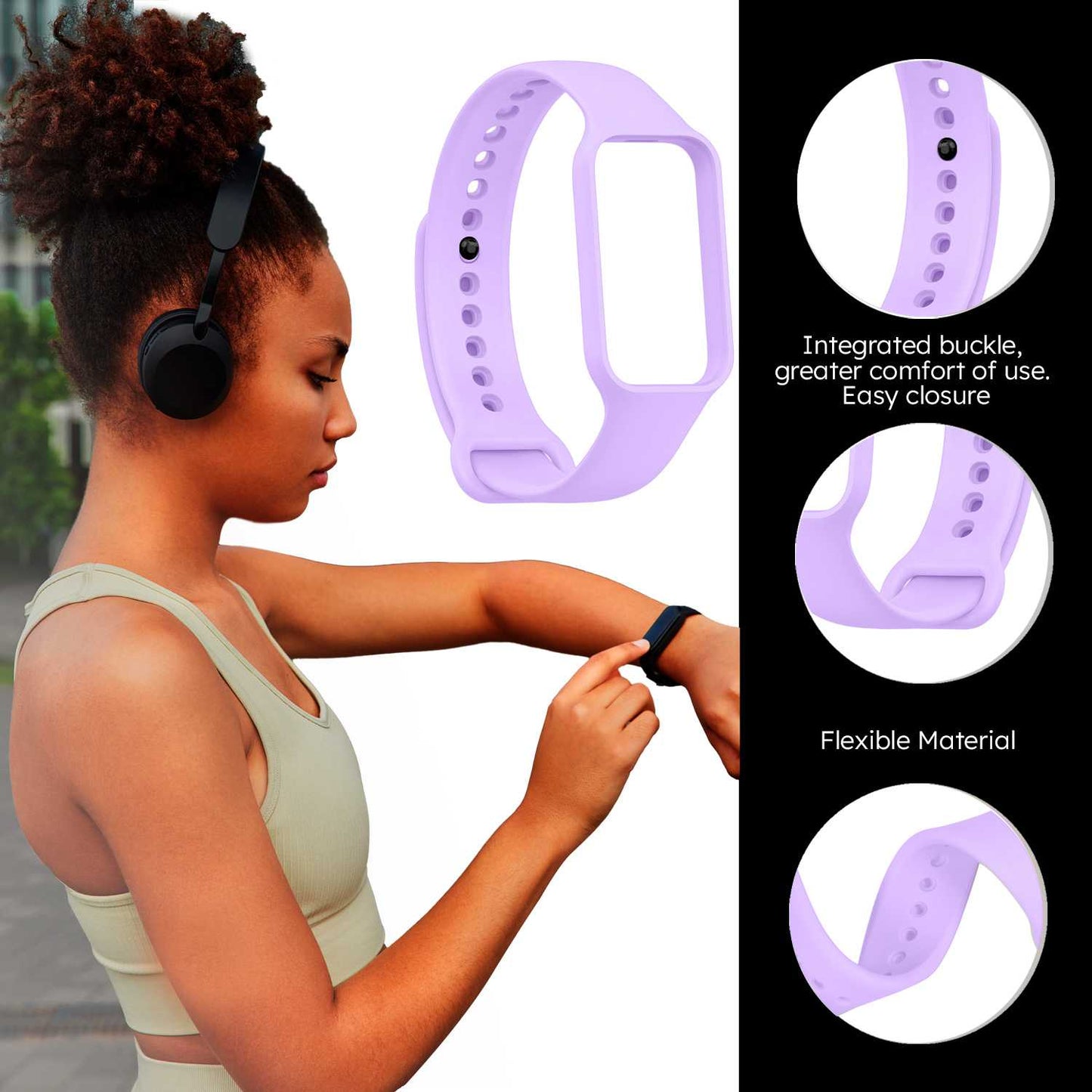 OcioDual 2 Piezas Correa de Recambio Compatible con Xiaomi Smart Band 8 Active/Redmi Smart Band 2, de Color Lavanda, Pulsera de
