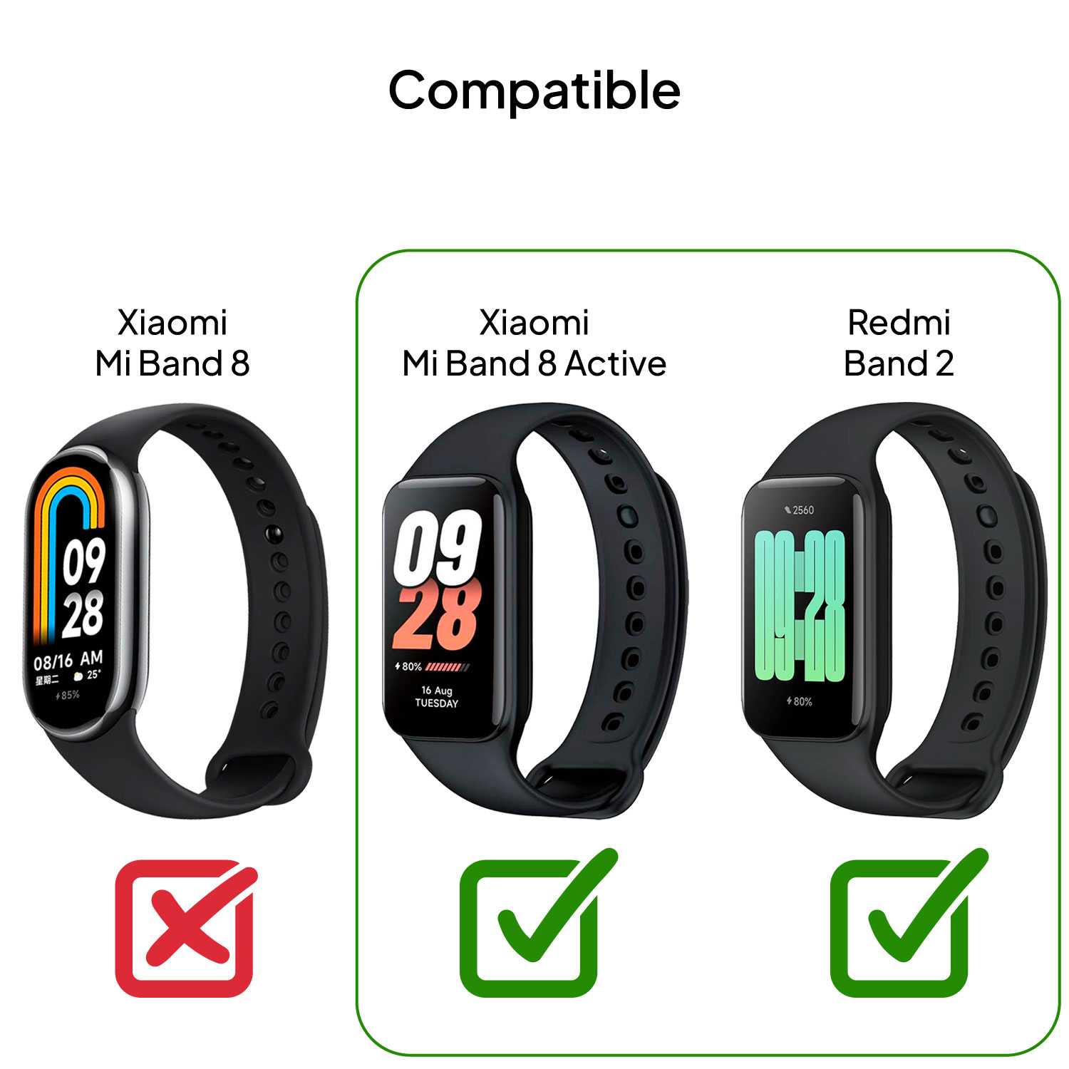 Correa de Recambio Compatible con Xiaomi Smart Band 8 Active/Redmi Smart Band 2, de color Rojo, Pulsera de Repuesto de Silicona Suave Flexible Sport Goma