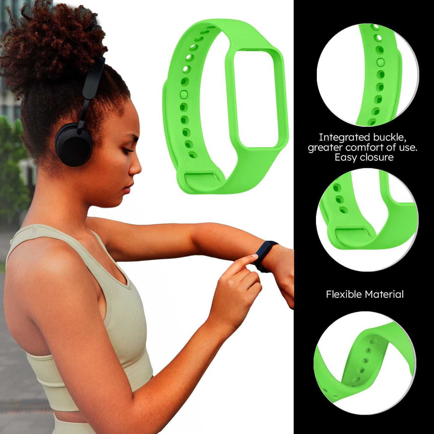 Correa de Recambio Compatible con Xiaomi Smart Band 8 Active/Redmi Smart Band 2, de color Verde, Pulsera de Repuesto de Silicona Suave Flexible Sport Goma