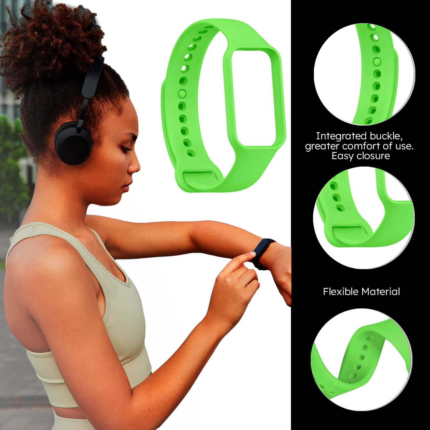 Correa de Recambio Compatible con Xiaomi Smart Band 8 Active/Redmi Smart Band 2, de color Verde, Pulsera de Repuesto de Silicona Suave Flexible Sport Goma