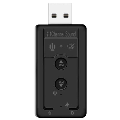 Tarjeta de Sonido Externa USB 2 Conectores Mini Jack 3.5mm Panel Volumen Ajustable Silencio Altavoz Micrófono Negro