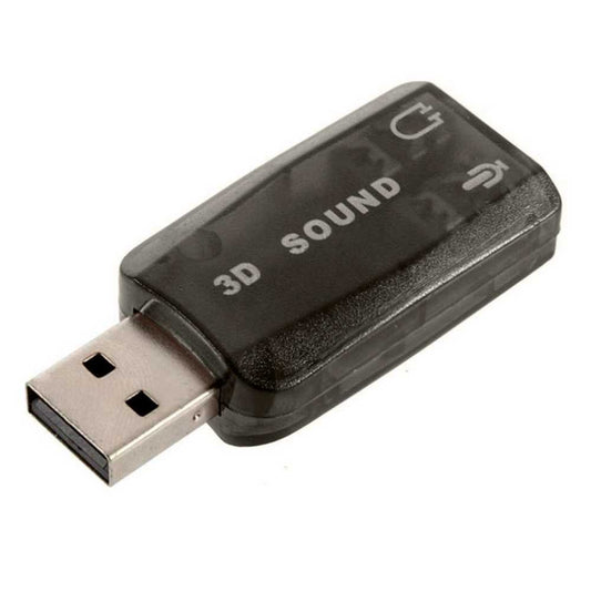 Tarjeta de Sonido Externa USB 3D 5.1 Entrada Audio Salida Mic Micro Micrófono Negra Adaptador Jack 3,5mm TRS