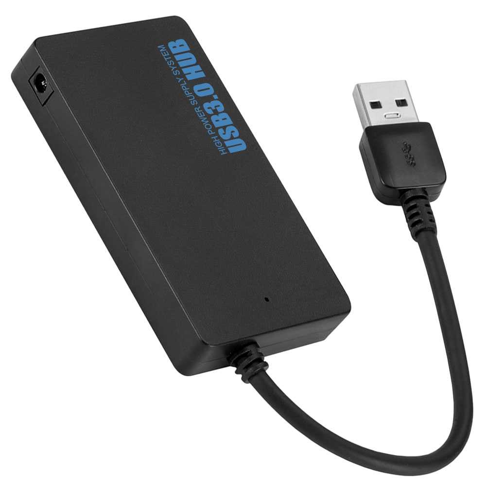 HUB USB 3.0 de 4 Puertos Negro Alta Velocidad con Toma Corriente Extra Opcional Super Speed SS para Ordenador Portátil