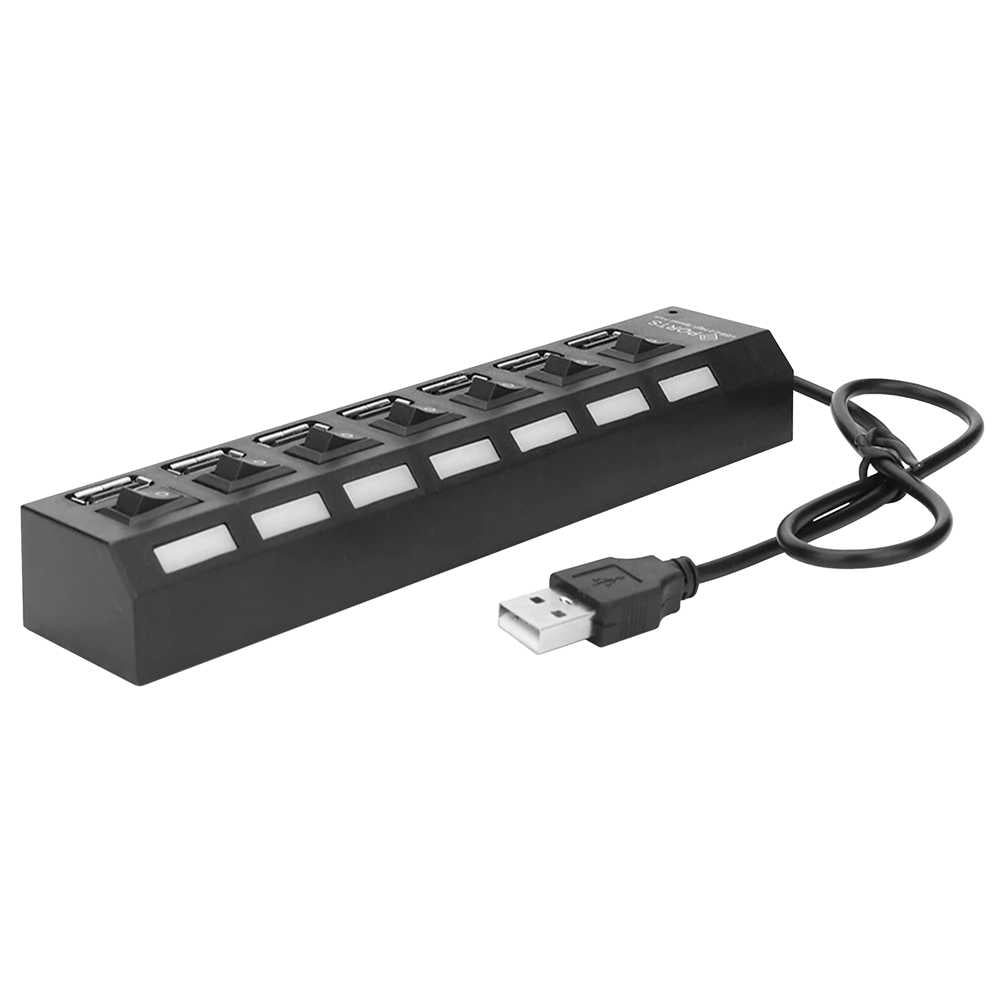 Ladrón Hub USB 2.0 de Datos con 7 Puertos Interruptores LEDs Individuales Negro Concentrador Splitter para PC Portátil