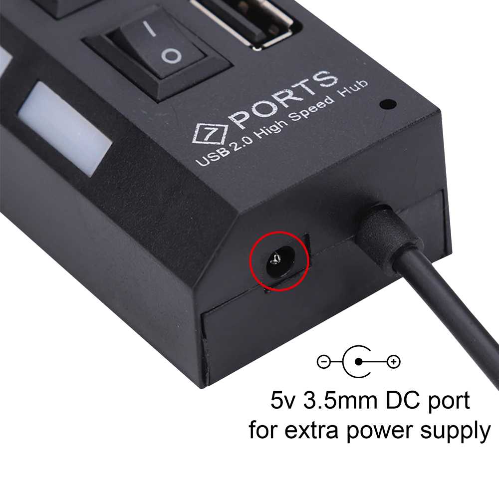 Ladrón Hub USB 2.0 de Datos con 7 Puertos Interruptores LEDs Individuales Negro Concentrador Splitter para PC Portátil