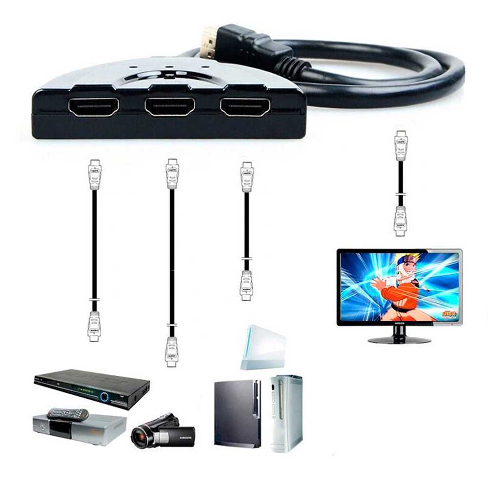 Cable Multipuerto Ladron Switch de 3 puertos HDTV hembras a 1 HDTV macho para PS3, Xbox One, DVD, etc