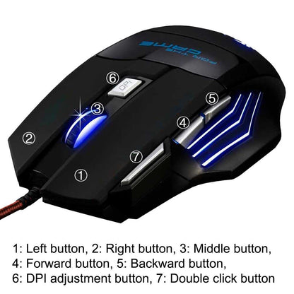 Ratón Óptico USB Luz LED 2400DPI Mouse Negro para Gaming Juegos PC Laptop
