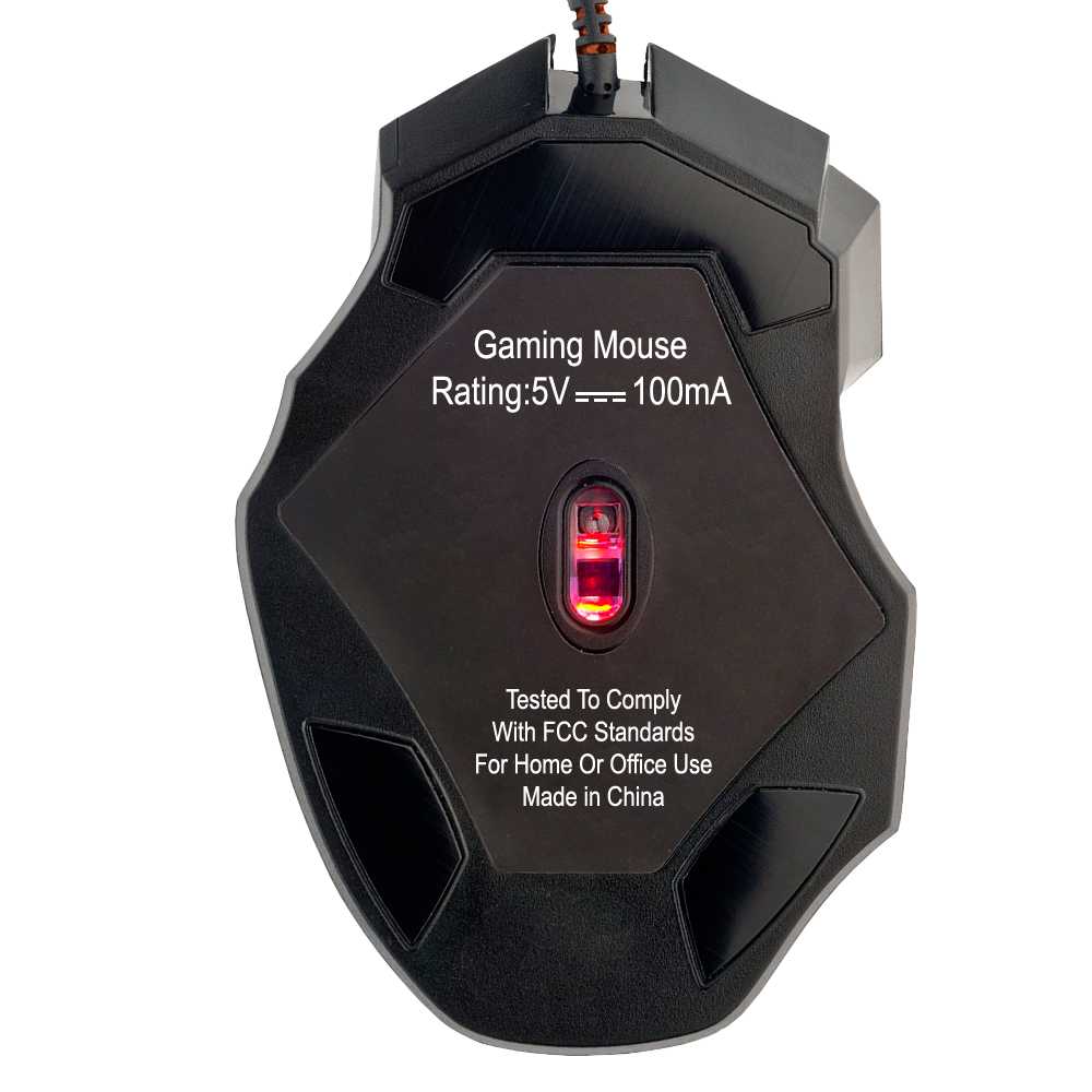 Ratón Óptico USB Luz LED 2400DPI Mouse Negro para Gaming Juegos PC Laptop