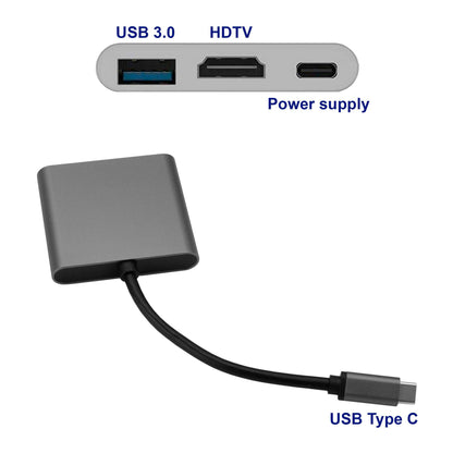 Adaptador de USB 3.1 Tipo C Macho a USB Type A y Salida HDTV Hembras Audio Video Transferencia Datos Gris Negro Cable Conversor USB Tipo C 3.1 Multipuerto Adapter Converter