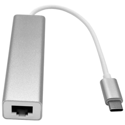 Hub con RJ45 Plateado y 3 Puertos USB 3.0 Adaptador Tarjeta de Red 10 100 Mbps Ethernet para Portatil con USB Tipo C