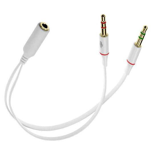 Cable Divisor Blanco de 1 Mini Jack 3,5mm Hembra TRRS a 2 AUX Macho TRS Splitter Y Separador de Audio Micrófono para Altavoces Auriculares Sonido Estereo