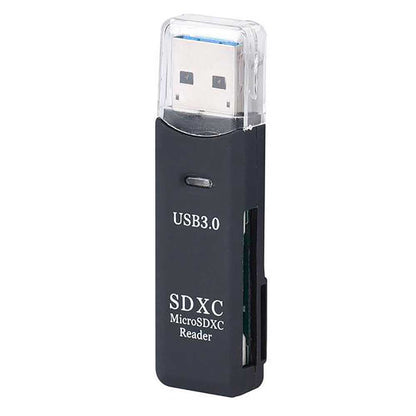 Adaptador Lector USB 3.0 Tipo A 2 Puertos con Luz LED para Tarjetas de Memoria SD SDHC SDXC MMC MicroSD TF Negro