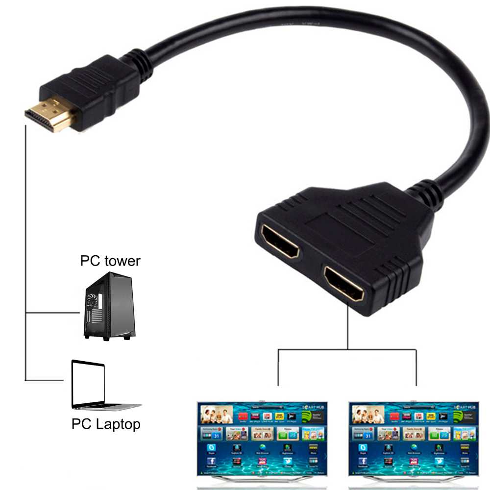 Cable Adaptador Convertidor Splitter HDTV Negro 1 Entrada Macho a 2 Salidas Hembra Full HD 1080P Conversor para Monitor