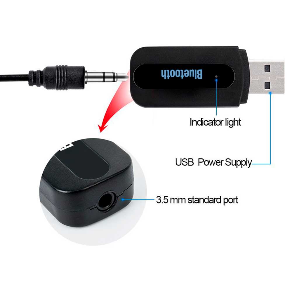 Receptor Bluetooth Adaptador Auxiliar USB A Jack 3.5 Mm Audio