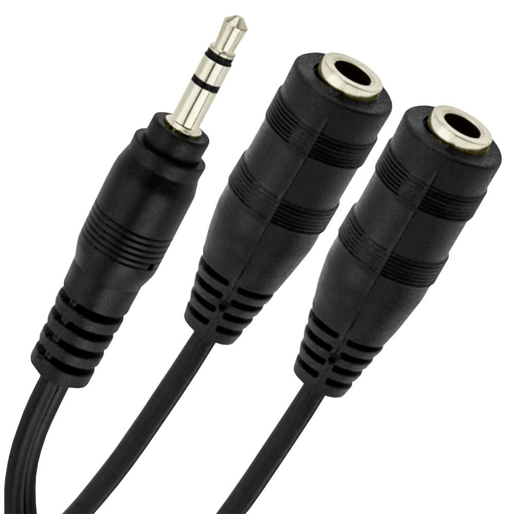 Adaptador Divisor de Mini Jack 3.5mm Macho a 2 Hembras Negro Cable Splitter Audio Duplicador para Auriculares Altavoces
