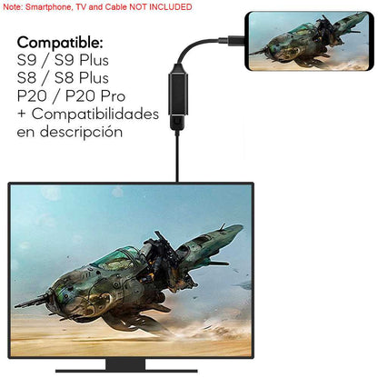 Adaptador de USB Tipo C 3.1 a HDTV 2.0 M/H XHD 60Hz 1080p Negro para Smartphones Ordenadores Portatiles TV Laptop