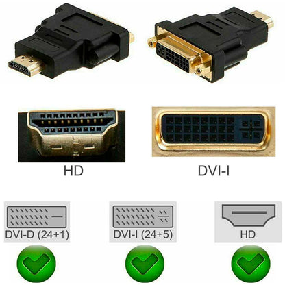 Adaptador HDTV Macho a DVI-I 24+5 Hembra Negro M/H DVI-D 24+1 DL Dual Link Convertidor de Señal Video Digital Negro