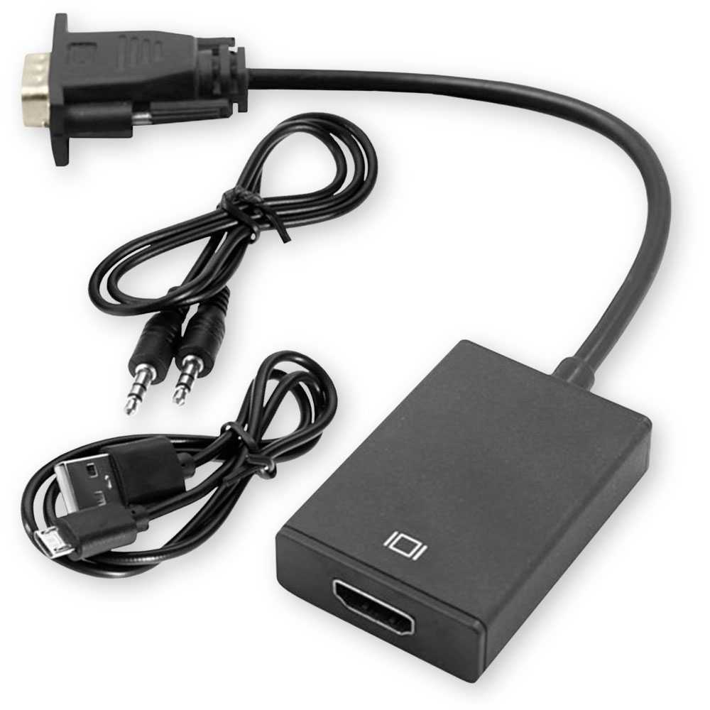 Cable Adaptador VGA Macho a HDTV Hembra con Salida de Audio MIni Jack 3,5mm Negro Convertidor Conversor HDTV 1080p