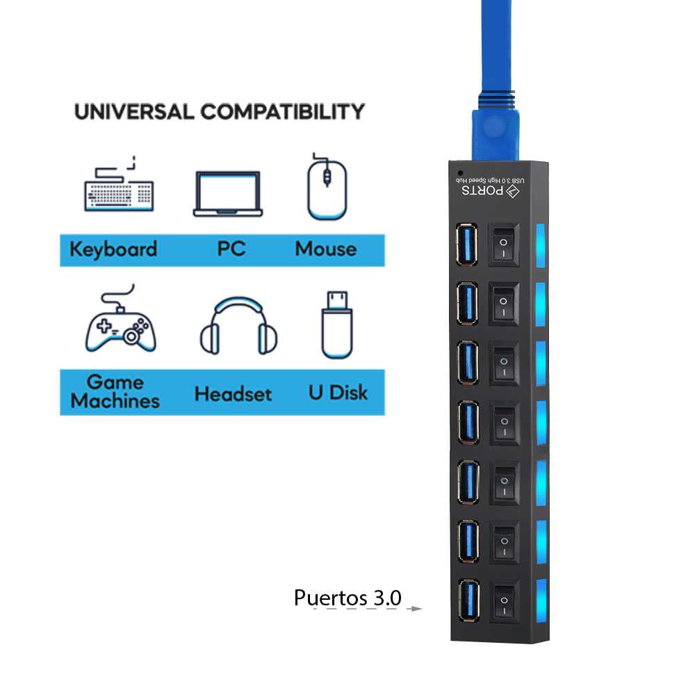 Ladrones USB para ordenadores y multiconectores hub