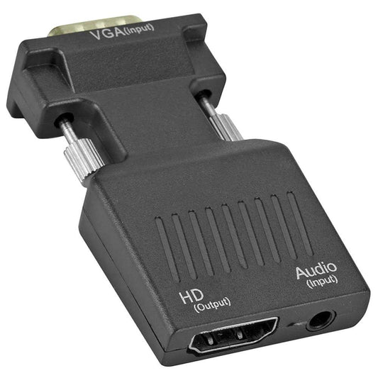 Convertidor de VGA Analógico Macho a HDTV Digital Hembra Negro Adaptador Conversor Video Audio Sonido Mini Jack 3.5mm