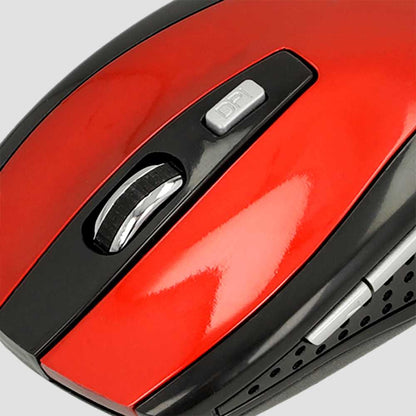 Ratón Óptico Inalámbrico 6 Botones con Receptor USB 1600 DPI Ajustable para PC Ordenador Rojo Mouse Sin Cables