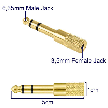 Adaptador Audio 2 Canales de Conector Jack 3,5mm a 6,35mm H/M TRS para Auriculares Altavoces Amplificador Mezclador Convertidor Sonido Estereo Analogico