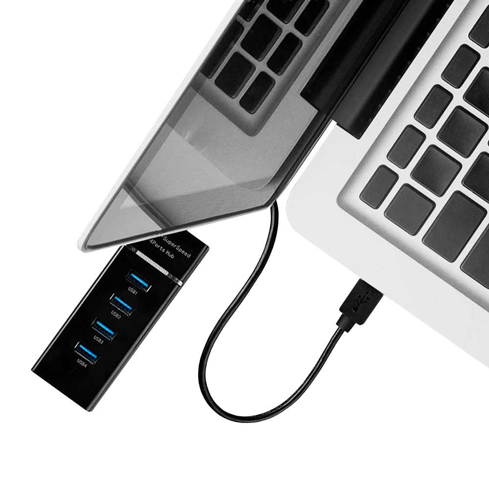 Hub 4 Puertos USB Tipo A 3.0+2.0 Iluminacion con Luz LED Splitter Negro para PC Ordenador de Mesa Portatil Adaptador Concentrador Entradas