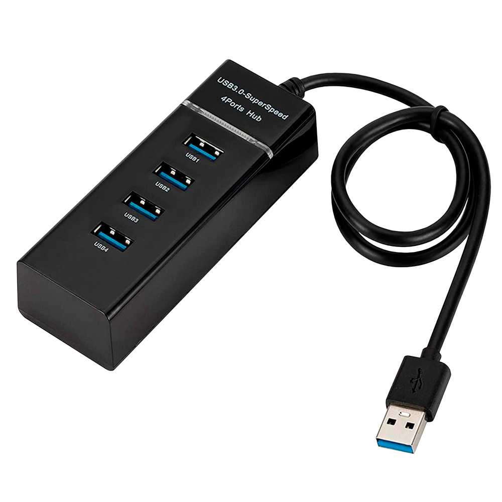 Hub 4 Puertos USB Tipo A 3.0 Iluminacion con Luz LED Splitter Negro para PC Ordenador de Mesa Portatil Adaptador Concentrador Entradas