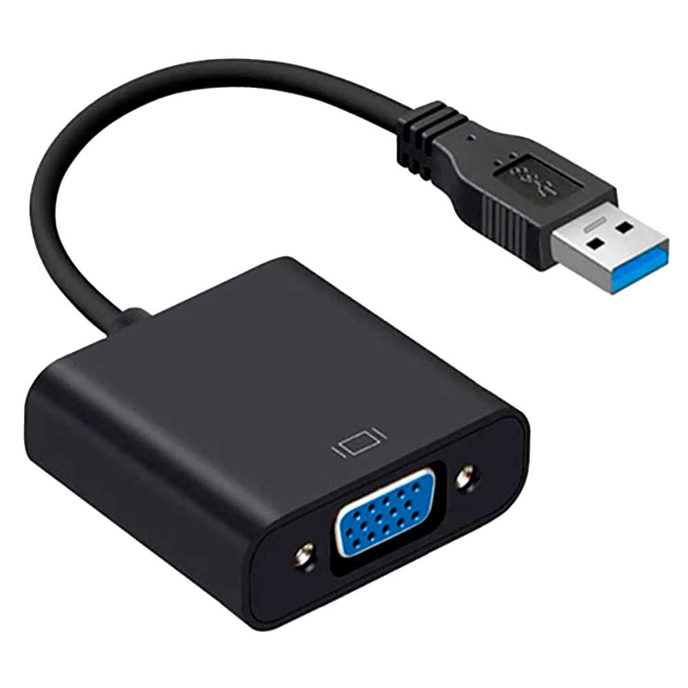 Adaptador de USB 3.0 a VGA SVGA Soporta Resolución de Imagen Hasta 1080p, Color Negro, para PC, Ordenador Portátil, Monitores, Proyectores, Admite Full HD